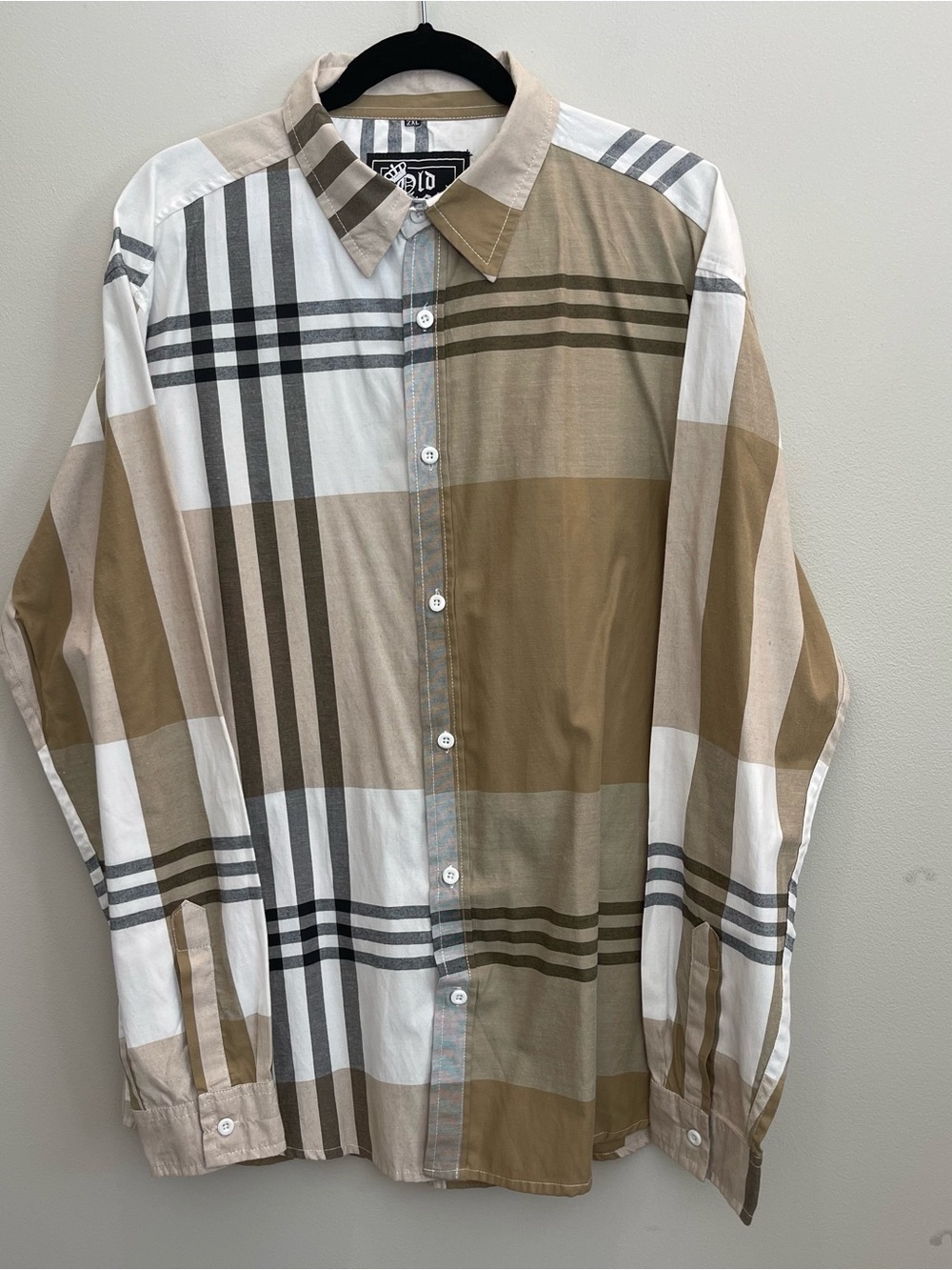 Old School Classic Plaid Button-Down Shirt - Beige/White/ Black. men’s 2XL